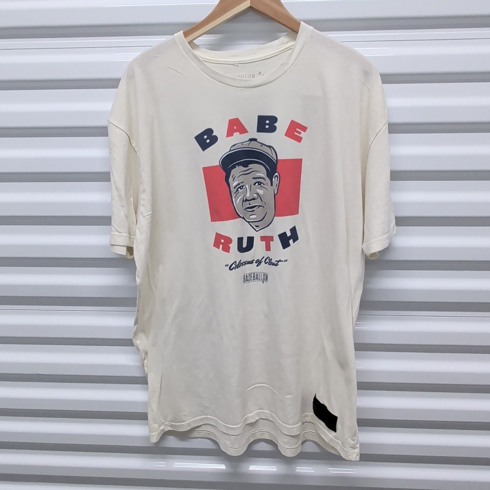 Baseballism Babe Ruth XXL Mens Cream Colossus of Clout Graphic T-Shirt